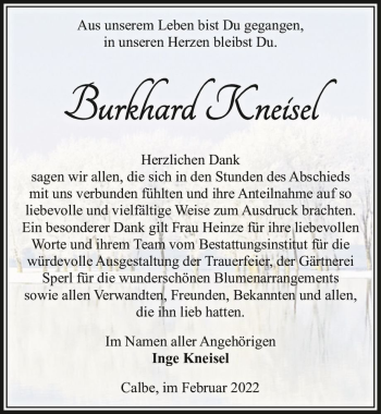 Traueranzeige von Burkhard Kneisel  von Magdeburger Volksstimme
