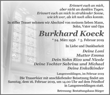 Traueranzeige von Burkhard Koeck  von Magdeburger Volksstimme