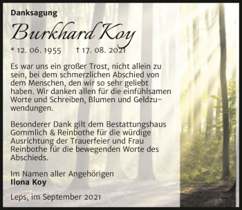 Traueranzeige von Burkhard Koy  von Magdeburger Volksstimme
