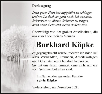 Traueranzeige von Burkhard Köpke  von Magdeburger Volksstimme