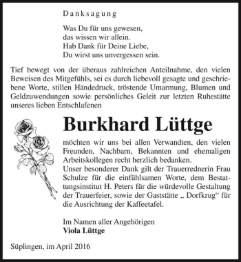 Traueranzeige von Burkhard Lüttge  von Magdeburger Volksstimme