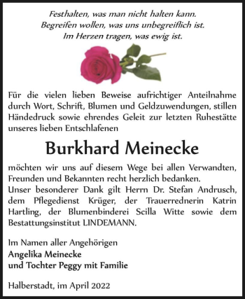Traueranzeige von Burkhard Meinecke  von Magdeburger Volksstimme