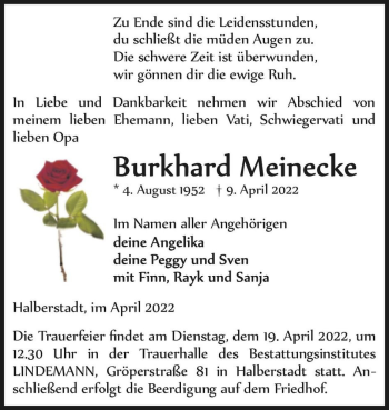 Traueranzeige von Burkhard Meinecke  von Magdeburger Volksstimme