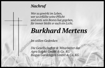 Traueranzeige von Burkhard Mertens  von Magdeburger Volksstimme