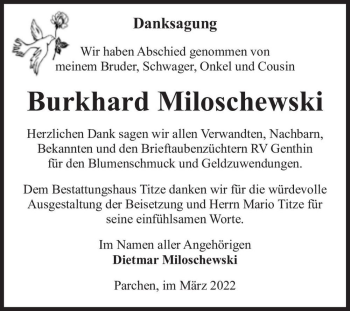 Traueranzeige von Burkhard Miloschewski  von Magdeburger Volksstimme