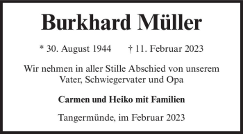 Traueranzeige von Burkhard Müller  von Magdeburger Volksstimme