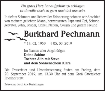 Traueranzeige von Burkhard Pechmann  von Magdeburger Volksstimme