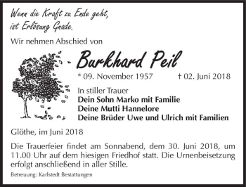 Traueranzeige von Burkhard Peil  von Magdeburger Volksstimme