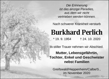 Traueranzeige von Burkhard Perlich  von Magdeburger Volksstimme