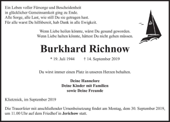 Traueranzeige von Burkhard Richnow  von Magdeburger Volksstimme
