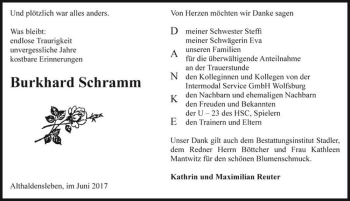 Traueranzeige von Burkhard Schramm  von Magdeburger Volksstimme