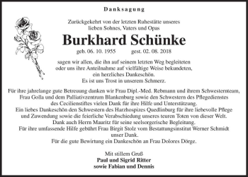 Traueranzeige von Burkhard Schünke  von Magdeburger Volksstimme