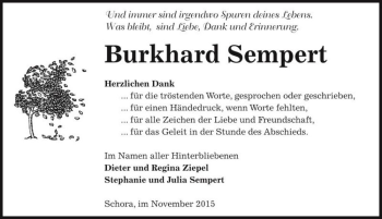 Traueranzeige von Burkhard Sempert  von Magdeburger Volksstimme