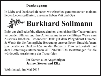 Traueranzeige von Burkhard Sollmann  von Magdeburger Volksstimme