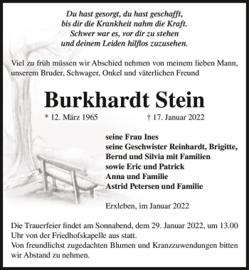 Traueranzeige von Burkhard Stein  von Magdeburger Volksstimme