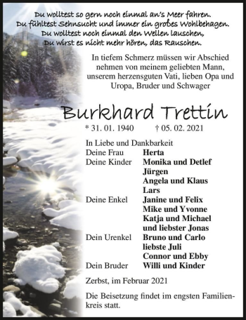 Traueranzeige von Burkhard Trettin  von Magdeburger Volksstimme