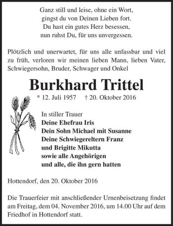 Traueranzeige von Burkhard Trittel  von Magdeburger Volksstimme