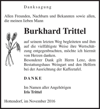 Traueranzeige von Burkhard Trittel  von Magdeburger Volksstimme
