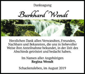 Traueranzeige von Burkhard Wendt  von Magdeburger Volksstimme