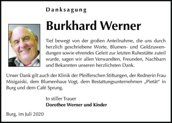 Traueranzeige von Burkhard Werner  von Magdeburger Volksstimme