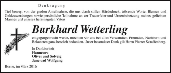Traueranzeige von Burkhard Wetterling  von Magdeburger Volksstimme