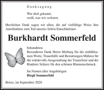 Traueranzeige von Burkhardt Sommerfeld  von Magdeburger Volksstimme