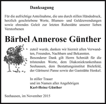 Traueranzeige von Bärbel Annerose Günther  von Magdeburger Volksstimme