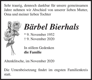 Traueranzeige von Bärbel Bierhals  von Magdeburger Volksstimme