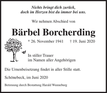 Traueranzeige von Bärbel Borcherding  von Magdeburger Volksstimme