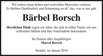 Traueranzeige von Bärbel Borsch  von Magdeburger Volksstimme
