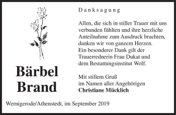 Traueranzeige von Bärbel Brand  von Magdeburger Volksstimme