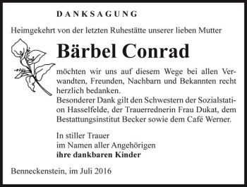 Traueranzeige von Bärbel Conrad  von Magdeburger Volksstimme
