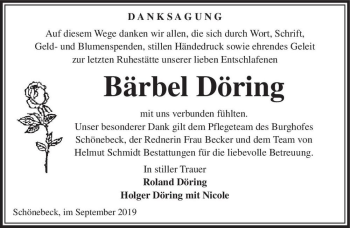 Traueranzeige von Bärbel Döring  von Magdeburger Volksstimme