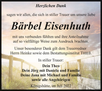 Traueranzeige von Bärbel Eisenhuth  von Magdeburger Volksstimme