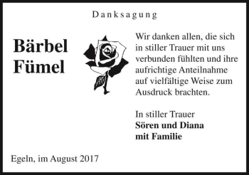 Traueranzeige von Bärbel Fümel  von Magdeburger Volksstimme