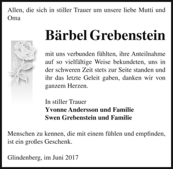 Traueranzeige von Bärbel Grebenstein  von Magdeburger Volksstimme