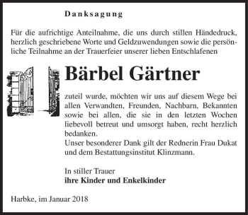 Traueranzeige von Bärbel Gärtner  von Magdeburger Volksstimme