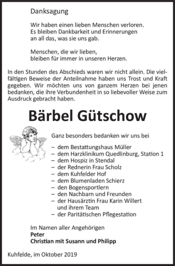 Traueranzeige von Bärbel Gütschow  von Magdeburger Volksstimme