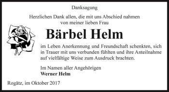 Traueranzeige von Bärbel Helm  von Magdeburger Volksstimme