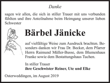 Traueranzeige von Bärbel Jänicke  von Magdeburger Volksstimme