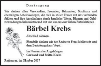 Traueranzeige von Bärbel Krebs  von Magdeburger Volksstimme