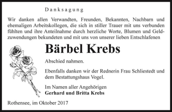 Traueranzeige von Bärbel Krebs  von Magdeburger Volksstimme