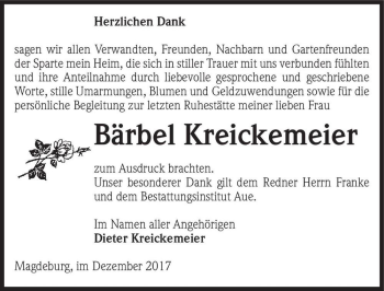 Traueranzeige von Bärbel Kreickemeier  von Magdeburger Volksstimme