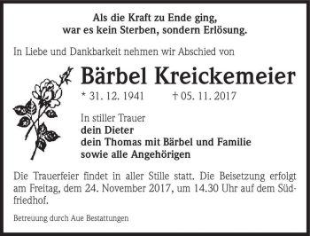 Traueranzeige von Bärbel Kreickemeier  von Magdeburger Volksstimme