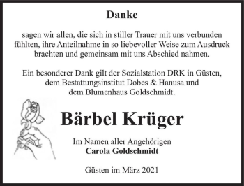 Traueranzeige von Bärbel Krüger  von Magdeburger Volksstimme