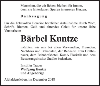 Traueranzeige von Bärbel Kuntze  von Magdeburger Volksstimme