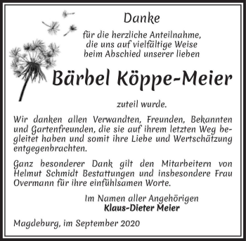 Traueranzeige von Bärbel Köppe-Meier  von Magdeburger Volksstimme