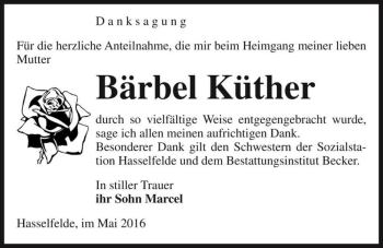 Traueranzeige von Bärbel Küther  von Magdeburger Volksstimme