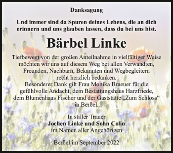 Traueranzeige von Bärbel Linke  von Magdeburger Volksstimme