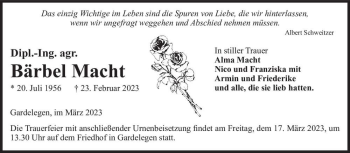 Traueranzeige von Bärbel Macht  von Magdeburger Volksstimme